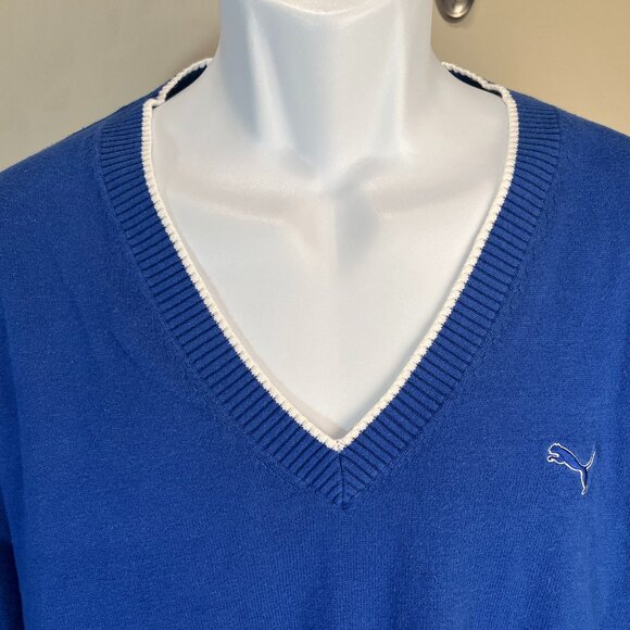 Puma Golf Men's royal blue w/ white trim V-Neck Sweater pullover XXL 2XL - Picture 1 of 5